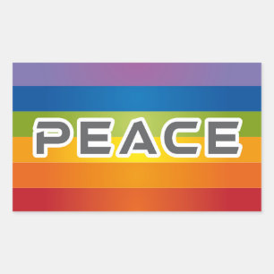 Peace Word Letters - vlag op regenboogachtergrond Rechthoekige Sticker