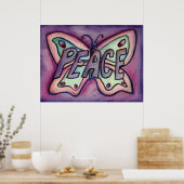 Peace Word Paars Butterfly Art-Posters Poster (Keuken)