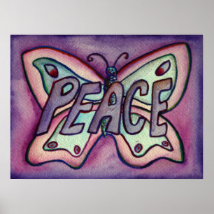 Peace Word Paars Butterfly Art-Posters Poster
