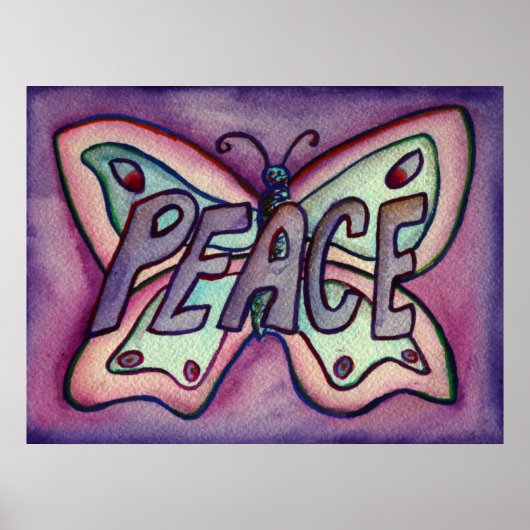 Peace Word Paars Butterfly Art-Posters Poster (Voorkant)