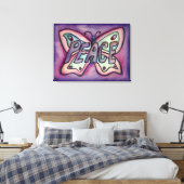 Peace Word Paars Butterfly Canvas Kunstschilder (Insitu (Slaapkamer))