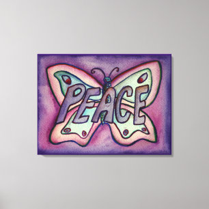 Peace Word Paars Butterfly Canvas Kunstschilder