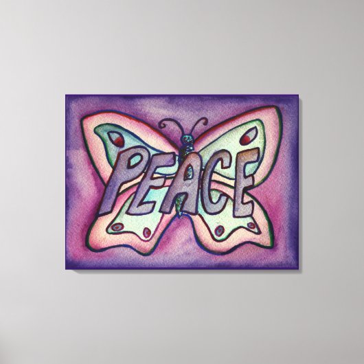 Peace Word Paars Butterfly Canvas Kunstschilder (Voorkant)