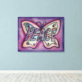 Peace Word Paars Butterfly Canvas Kunstschilder (Insitu (Houten vloer))