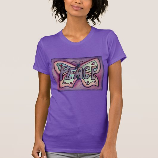 Peace Word Paars Butterfly Custom Art Shirten T-shirt (Voorkant)