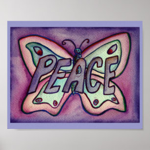 Peace Word Paars Butterfly Poster Art Prints
