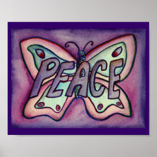 Peace Word Paars Butterfly Poster Art Prints