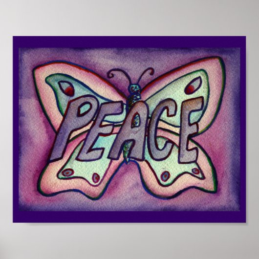 Peace Word Paars Butterfly Poster Art Prints (Voorkant)