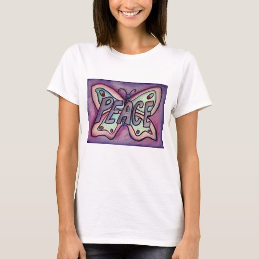 Peace Word Paarse Butterfly Custom Art T-Shirts (Voorkant)