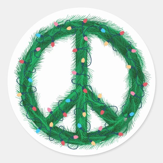 Peace Wreate met vakantieverlichting Ronde Sticker (Voorkant)