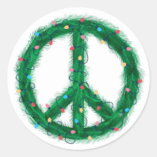 Peace Wreate met vakantieverlichting Ronde Sticker