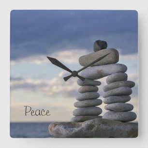 Peace Zen Rocks-klok Vierkante Klok