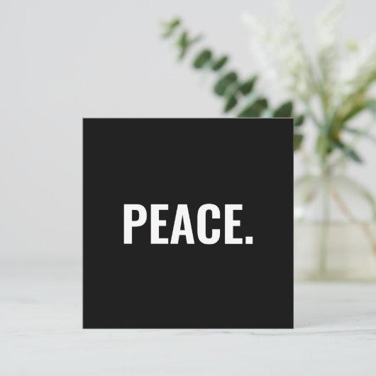 Peace zwart-wit tekst minimalistische kaart (Staand voorkant)