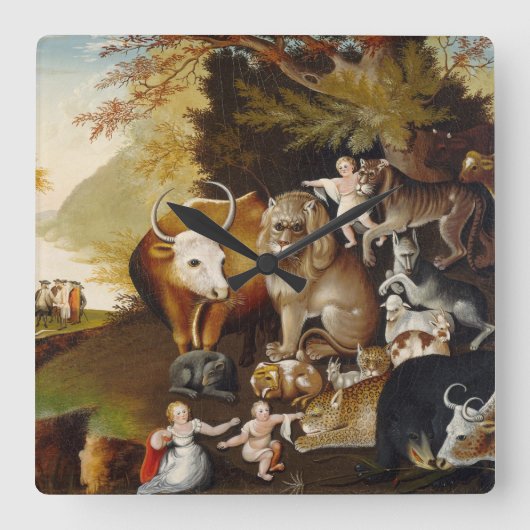 Peaceable Kingdom, c.1834 (olie op canvas) Vierkante Klok (Voorkant)