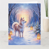 Peaceful Akita on Snow Lantern Path Christmas Dog  Kaart (Voorkant)