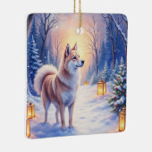 Peaceful Akita on Snow Lantern Path Christmas Dog  Keramisch Ornament (Rechts)