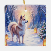 Peaceful Akita on Snow Lantern Path Christmas Dog  Keramisch Ornament (Voorkant)