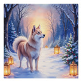 Peaceful Akita on Snow Lantern Path Christmas Dog  Perfect Poster (Voorkant)