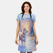 Peaceful Akita on Snow Lantern Path Christmas Dog Schort (Gedragen)