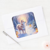 Peaceful Akita on Snow Lantern Path Christmas Dog Vierkante Sticker (Envelop)