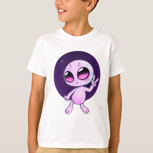 Peaceful Alien – Cute Cosmic Vibes in Pastel T-shirt (Voorkant)