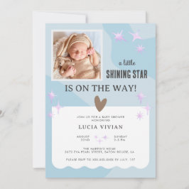 Peaceful Baby Blue Star Photo Baby shower Kaart