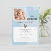 Peaceful Baby Blue Star Photo Baby shower Kaart (Staand voorkant)