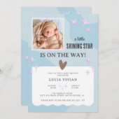 Peaceful Baby Blue Star Photo Baby shower Kaart (Voorkant / Achterkant)