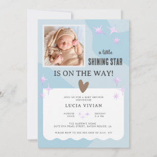 Peaceful Baby Blue Star Photo Baby shower Kaart