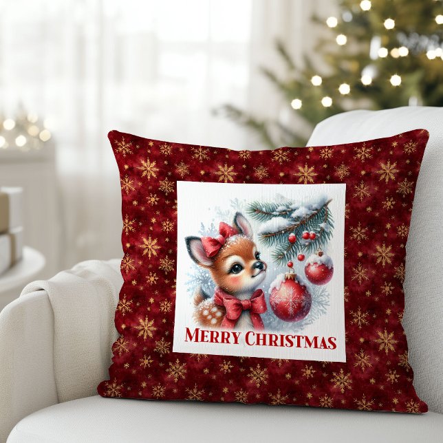 Peaceful baby deer Christmas scene snowy kids room Kussen (Peaceful baby deer Christmas scene snowy kids room decor)