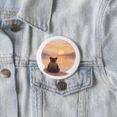 Peaceful Bear Cub Sunset– Soft Watercolor  Ronde Button 7,6 Cm (In situ)