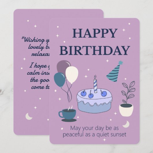 Peaceful Birthday Card with Night Sky and Moon Kaart (Voorkant / Achterkant)