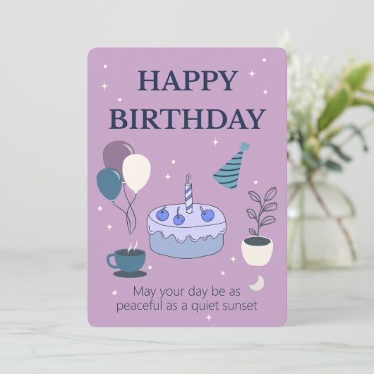 Peaceful Birthday Card with Night Sky and Moon Kaart (Staand voorkant)
