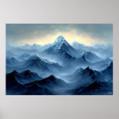 Peaceful Blue Mountain Peaks in Abstracte oliestij Poster (Voorkant)