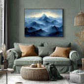 Peaceful Blue Mountain Peaks in Abstracte oliestij Poster