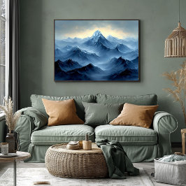 Peaceful Blue Mountain Peaks in Abstracte oliestij Poster