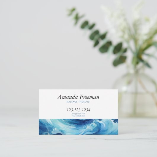 Peaceful Blue Ocean Wave Massage Therapeut Visitekaartje (Staand voorkant)