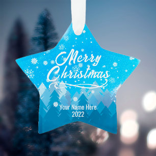 Peaceful Blue Snow Forest Merry kerst Custom O Ornament