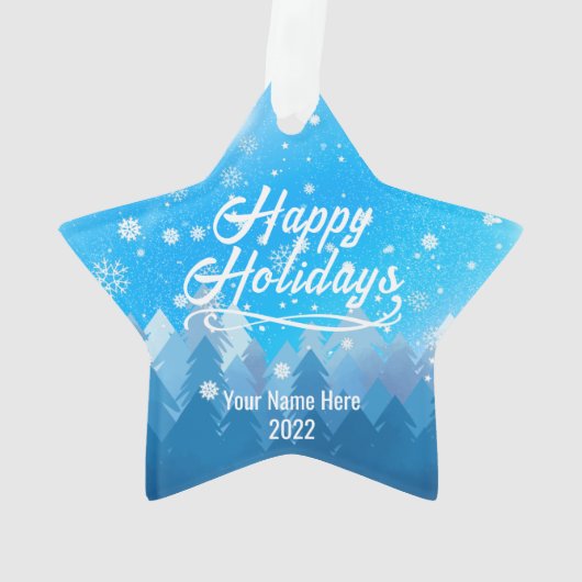 Peaceful Blue Snow Forest Merry kerst Custom O Ornament (achterkant)