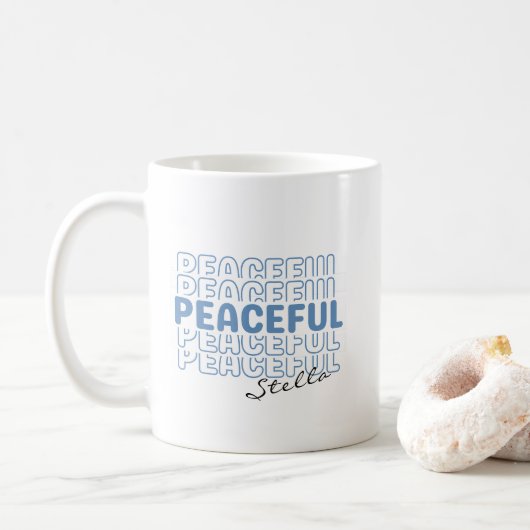 Peaceful Blue Wavy Retro Custom Name Text Coffee M Koffiemok (Met donut)