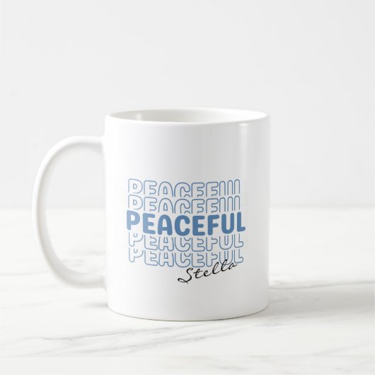 Peaceful Blue Wavy Retro Custom Name Text Coffee M Koffiemok (Links)