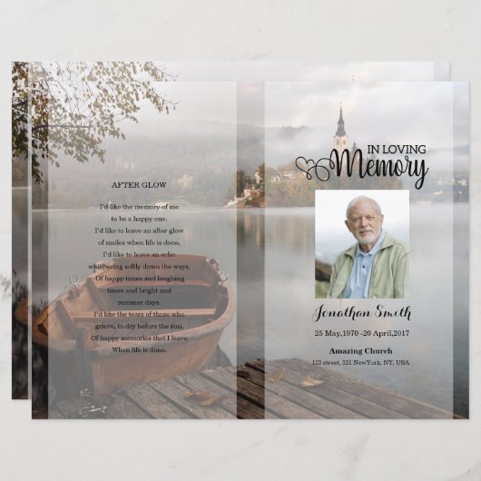 Peaceful Boat Funeral Programme sjabloon (Voorkant / Achterkant)