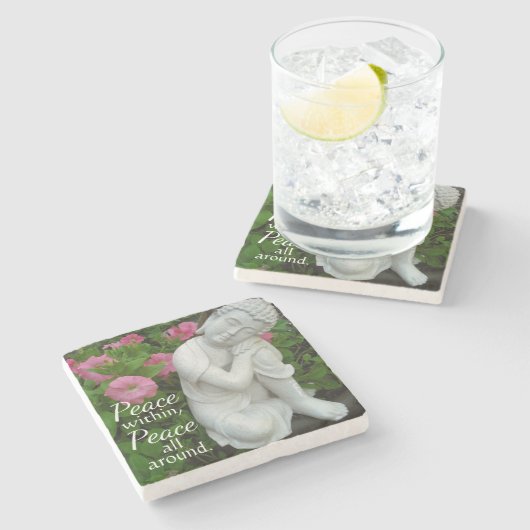 Peaceful Buddha Garden Stone Coaste – Peace Within Stenen Onderzetter (Zijkant)