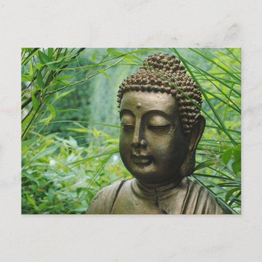 Peaceful Buddha Statue in a Leafy Green Forest Briefkaart (Voorkant)