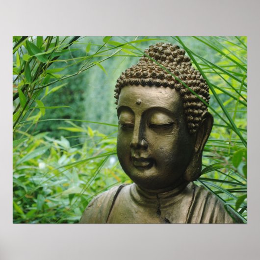 Peaceful Buddha Statue in a Leafy Green Forest Poster (Voorkant)