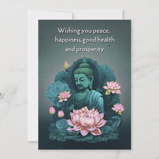 Peaceful Buddha Wenskaart met roze bloemen Feestdagenkaart (Voorkant)