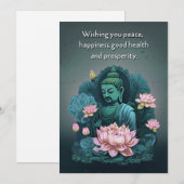 Peaceful Buddha Wenskaart met roze bloemen Feestdagenkaart (Voorkant / Achterkant)