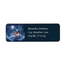 Peaceful Cabin in Winter Forest Etiket