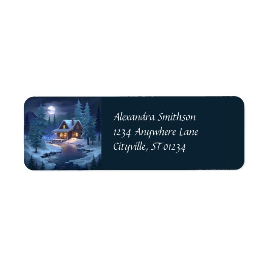Peaceful Cabin in Winter Forest Etiket (Voorkant)