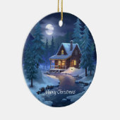 Peaceful Cabin in Winter Forest Keramisch Ornament (Rechts)